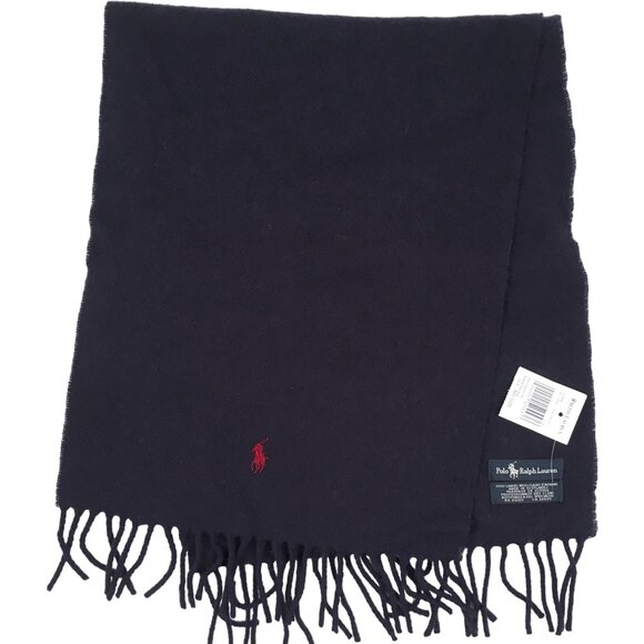 NEW Polo Ralph Lauren Scarf!  Navy With Red Player  Lambswool  Made in Scotland - Picture 1 of 2